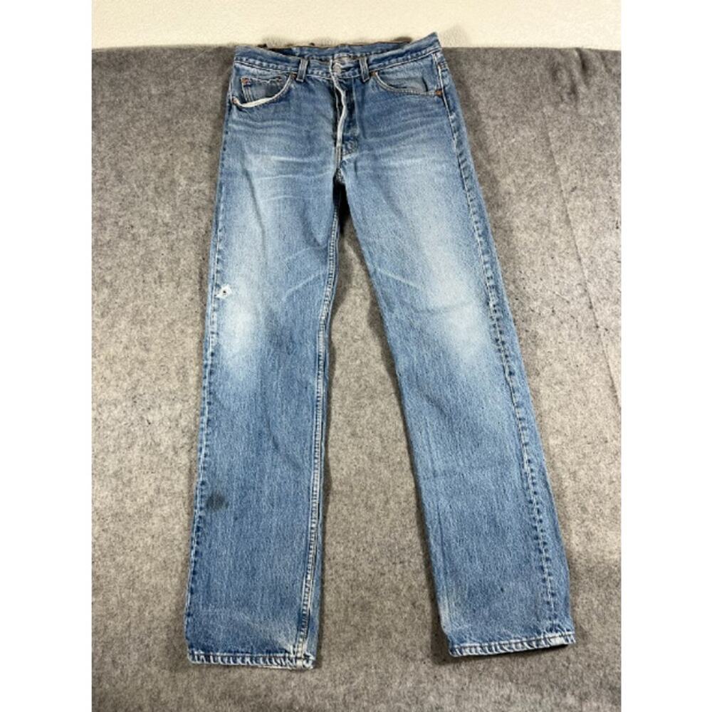 VTG 80s Levis 501 Jeans Men 34x34 Blue Light Wash Straight Distressed Streetwear - Picture 2 of 13